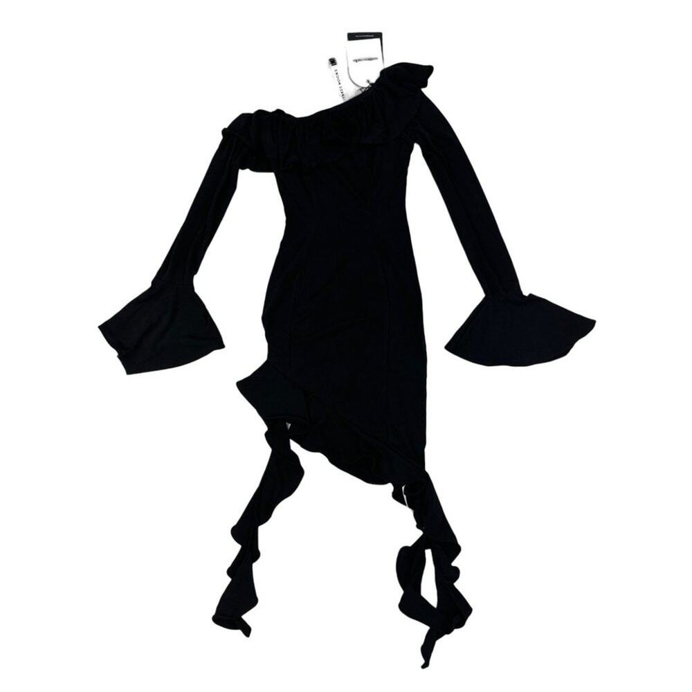 Mistress Rocks - Ruffle Long Sleeve Off Shoulder Mini Dress in Black